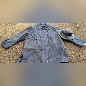 Womans suede leather jacket and matching hat